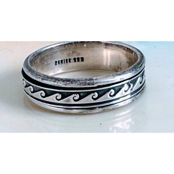 Vintage 90's 925 Silver Mexico Mens Wave Spinner Fidget Sz 14.5 Ring 10g - Picture 6 of 12